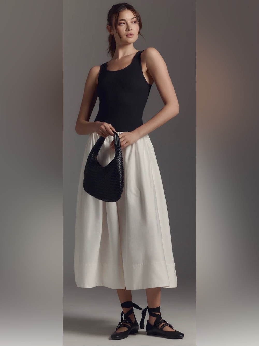 Reformation Verdona Black Tank White Skirt Maxi Dress Small